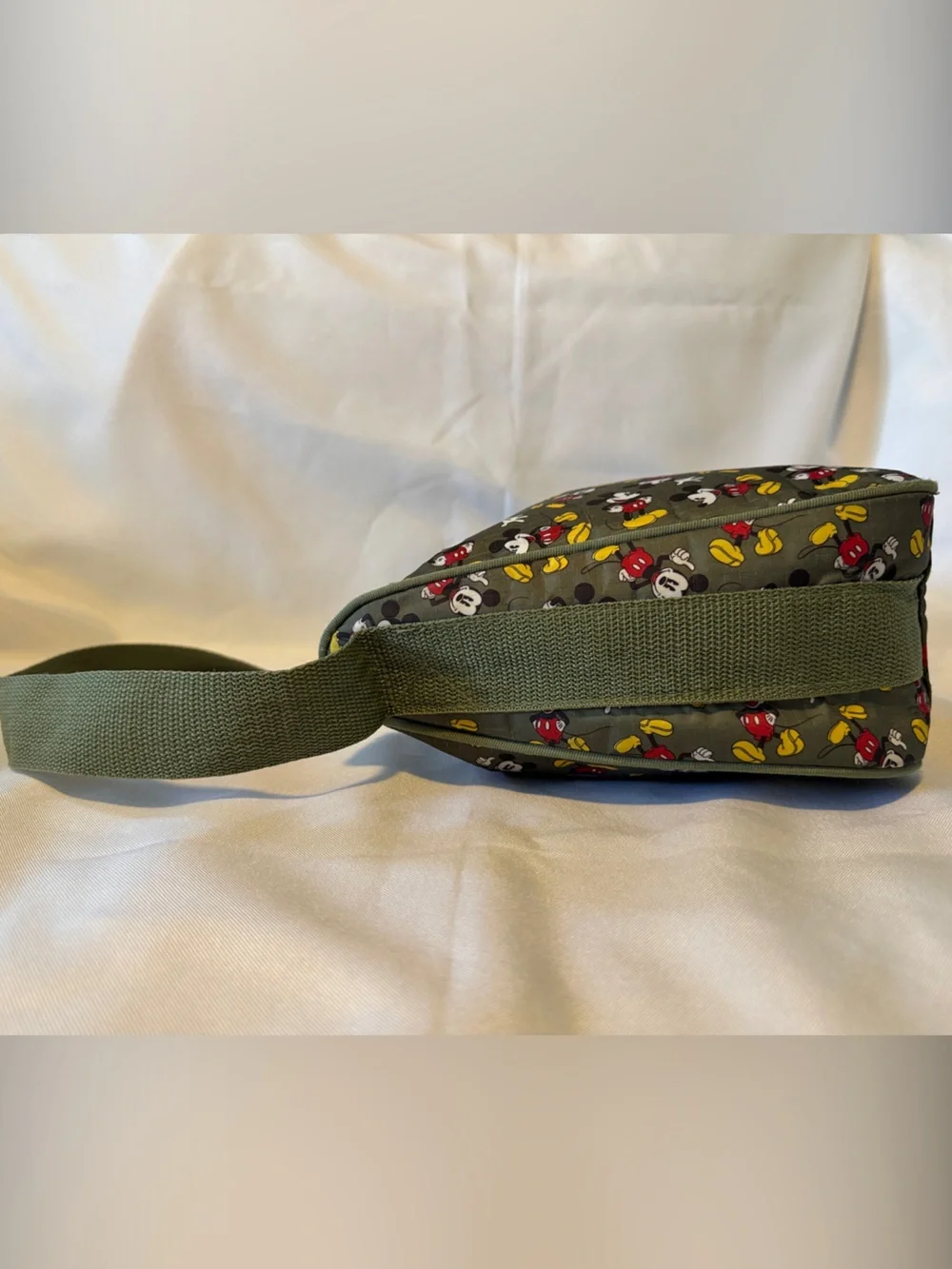 Mickey Mouse Print Shoulder Bag in Olive Green